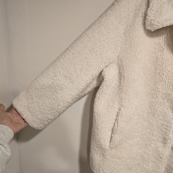 Chicos Shearling Teddy Coat Sz 3.5 US 18 English Cream White Faux Fur Peacoat - Picture 3 of 13